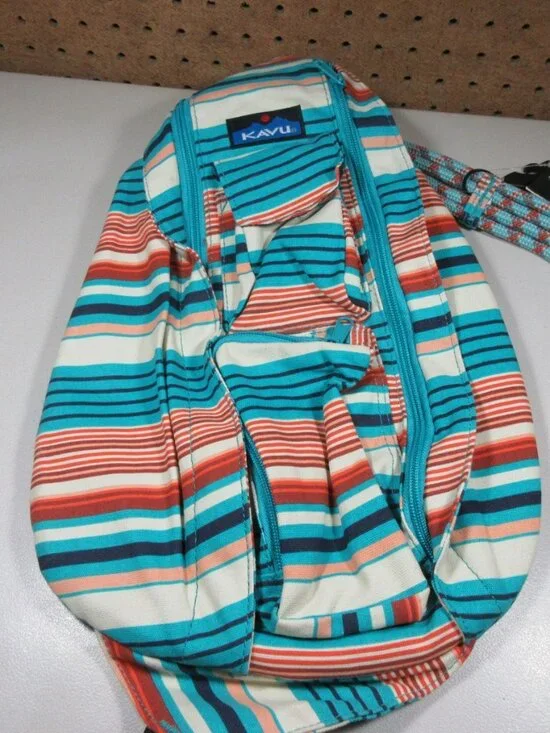 KAVU colorful offwhite striped canvas Banded Rope sling bag 11 x 17  NWT