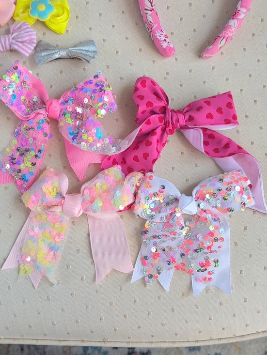 Sparkle Sequin Hair Bows for Girls - Pink Mix