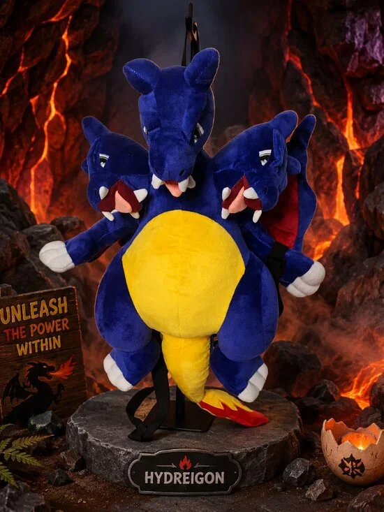NWT Anime Cosplay Multi-Headed Dark Dragon Plush Backpack