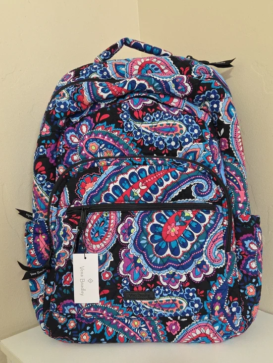 Vera Bradley Black Multicolor Paisley Quilted Backpack