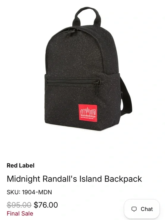 Manhattan Portage Red Label Midnight Randall's Island Small Black Backpack
