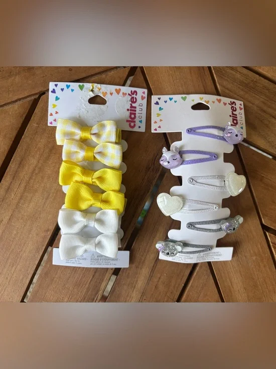 NWT Claire's Hair Bows & Clips Yellow Gingham Glitter Hearts Koala Bears Fox