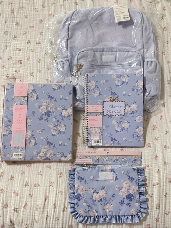 NWT LoveShackFancy blue floral backpack, 2026 Planner, Binder & Accessory Pouch