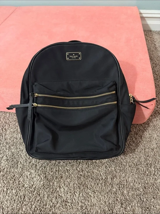 kate spade Black Nylon Backpack with Gold Hardware