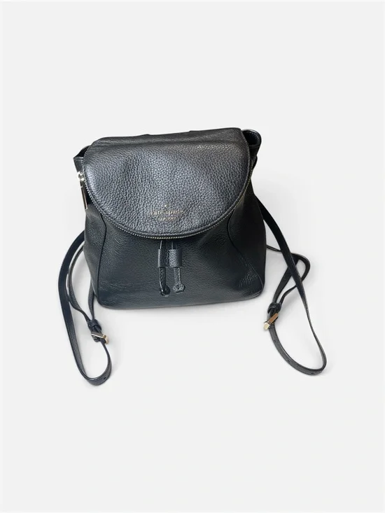 kate spade Black Leather Drawstring Flap Backpack