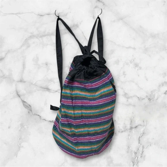 Colorful ethnic boho travel cotton printed drawstring Striped backpack