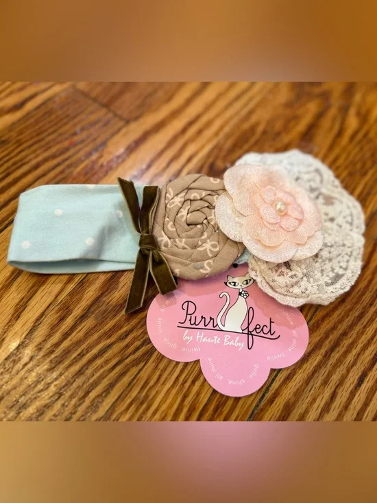 Purrfect Polka Dot Mint & Floral Baby Headband