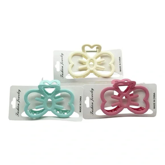 Hello Kitty Bow 3 Set of Hair Clips - Pink, Cream, and Blue