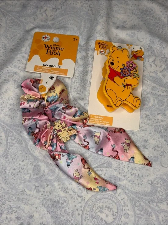 Disney Winnie The Pooh Silky Satin Scrunchie & Claw Clip Set