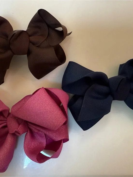 Girls' Grosgrain Hair Bows - Pink, Navy, Brown