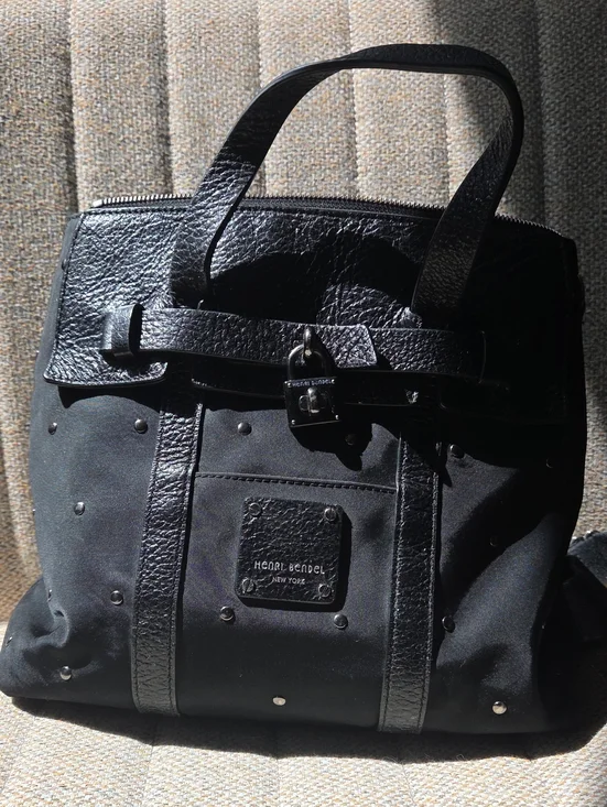 henri bendel Black Studded Tote with Lock Accent