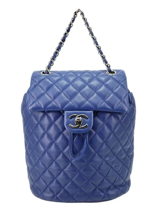Chanel Urban Spirit Quilted Lambskin Leather Backpack Bag Blue