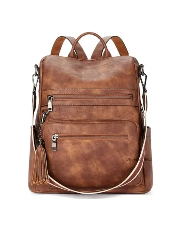 Large Vegan Leather Backpack Purse with Tassel for Women
