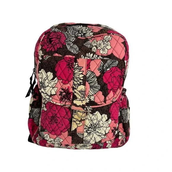Vtg Vera Bradley Symphony‎ Hue Quilted Floral Backpack Mocha Rouge Retired Print
