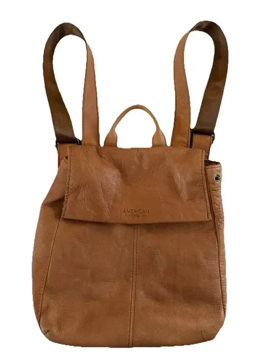 American Leather Company Co Cognac Brown Leather Backpack Purse Bag Day Trip