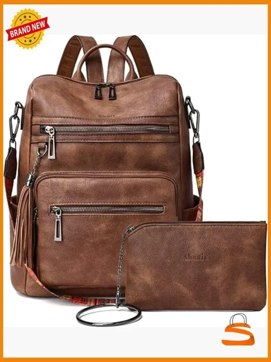 Faux Leather Convertible Backpack Purse Anti-Theft Travel Daypack 14