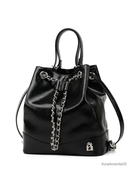Leather Convertible Mini Backpack Purse with Chain Strap Drawstring