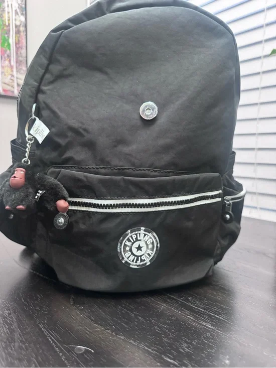 Kipling Black Backpack with Monkey Key Charm