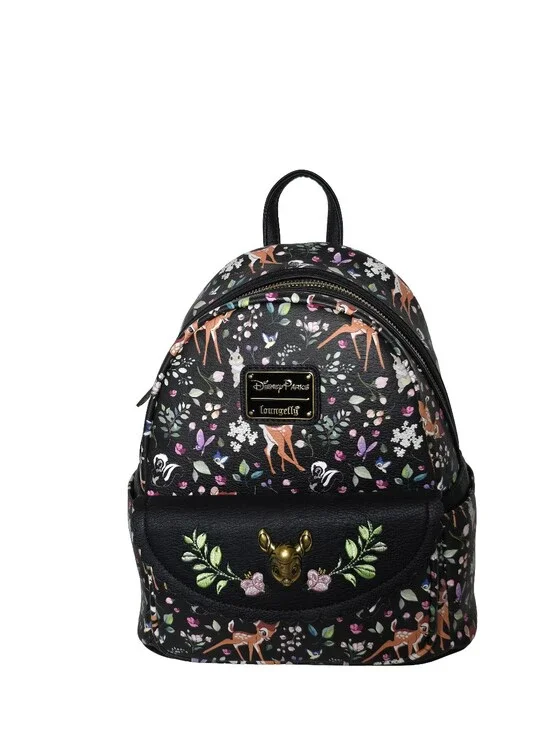 Disney Parks Loungefly Bambi AOP Black Floral Mini Backpack NWT
