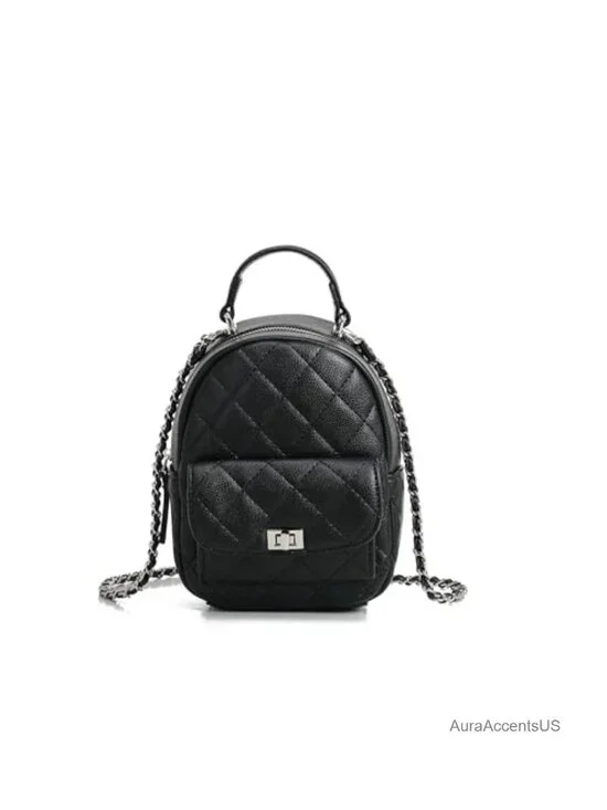Quilted Mini Backpack Purse, Chain Strap Vegan Leather, 3 Ways to Wear