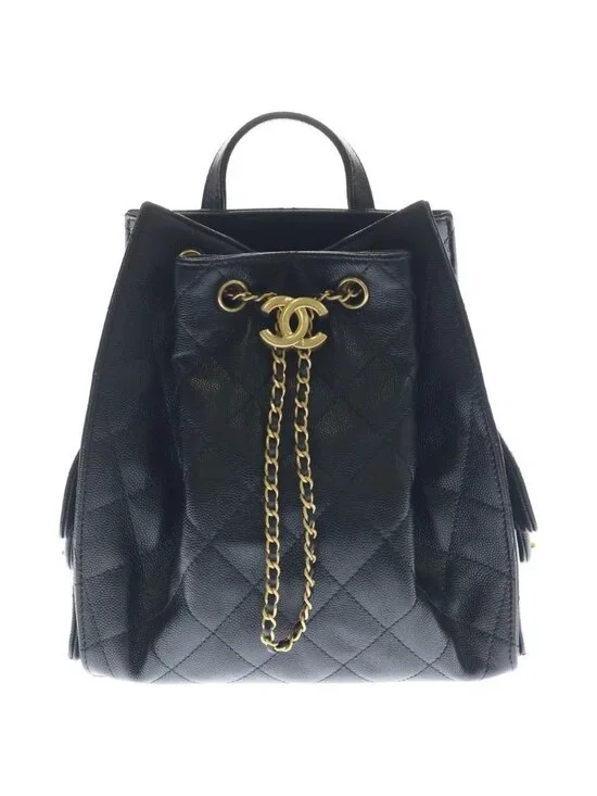 Chanel 25 Caviar Leather Backpack Gold Black Plate