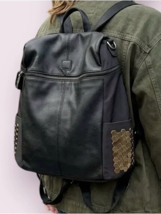 Faux Leather & Vinyl Studded Black Backpack Like New
