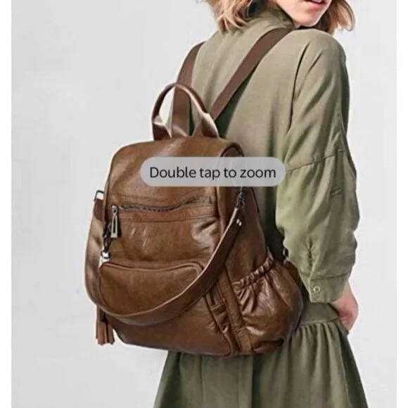 UTO Womens Backpack Purse Convertible Ladies Rucksack Crossbody Brown NEW.