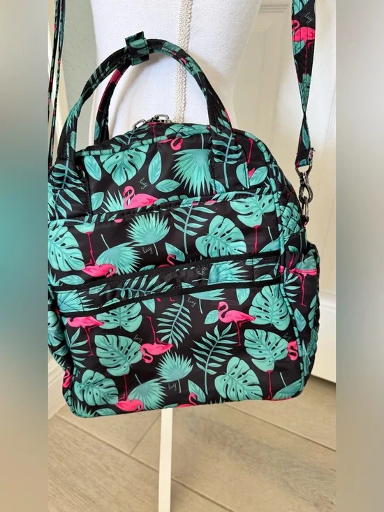 Lug Mini Puddle Jumper Flamingo Black Tropical Travel Tote Bag Discontinued