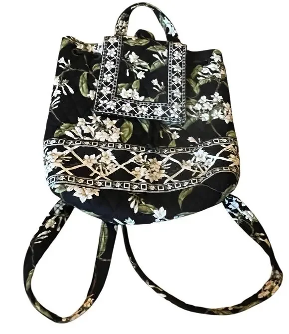 Vera BradleyVintage Black & White Floral Backpack Jasmine Drawstring VGC