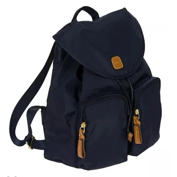 Bric's Black Nylon Backpack with Tan Leather Trim