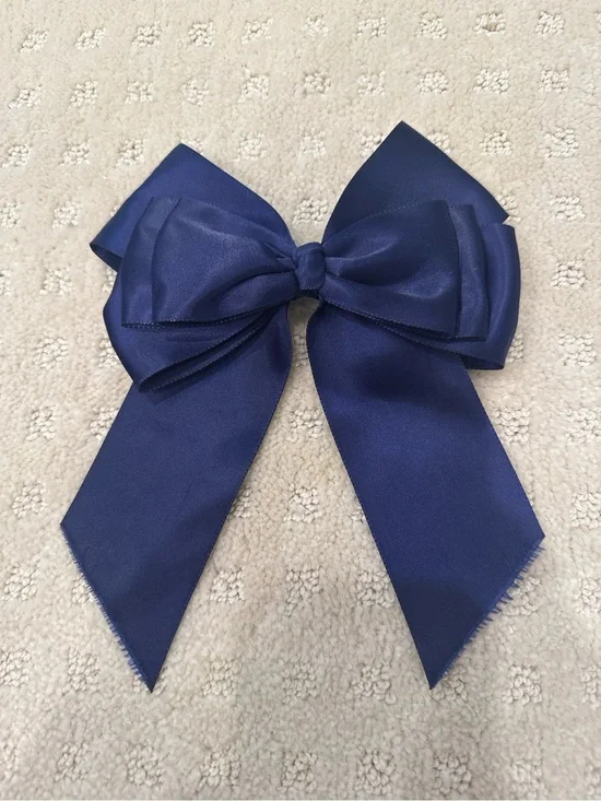 Navy Blue Satin Oversized Bow Hair Barrette Coquette Preppy