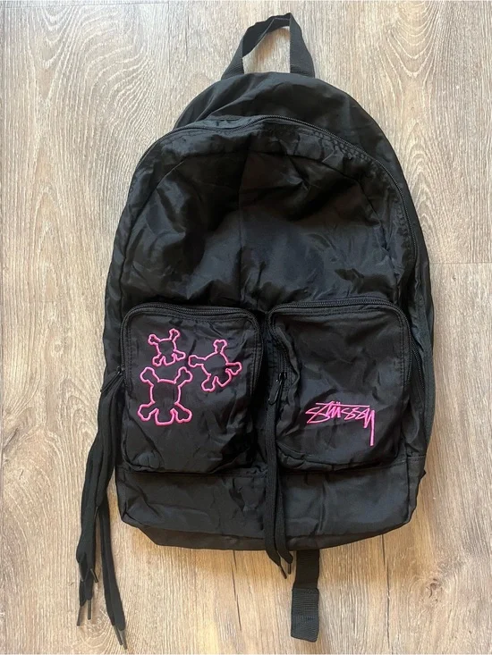 Stussy Black Y2K Skull Vintage Backpack, new with tags
