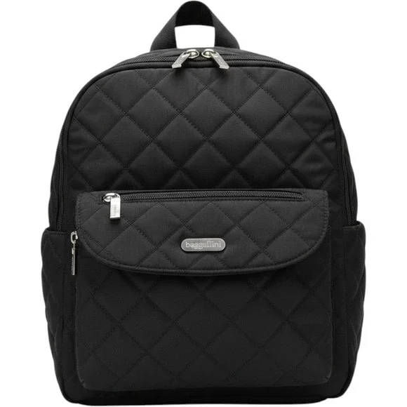 Baggallini Quilted Nylon‎ Backpack Black Travel Bag with Matching Wristlet Pouch
