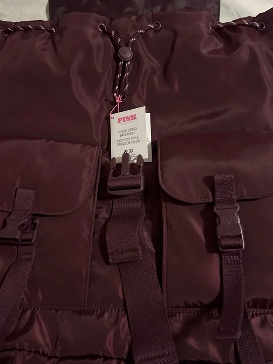 PINK Victoria's Secret Kids Burgundy Puffer Jacket with Utility Buckles