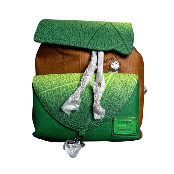 Loungefly Disney Pixar A Bugs Life Flik Leaf Mini Backpack Brown Green NWT
