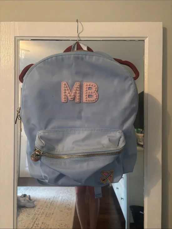 Stoney Clover Lane Light Blue Backpack with Pink MB Patch