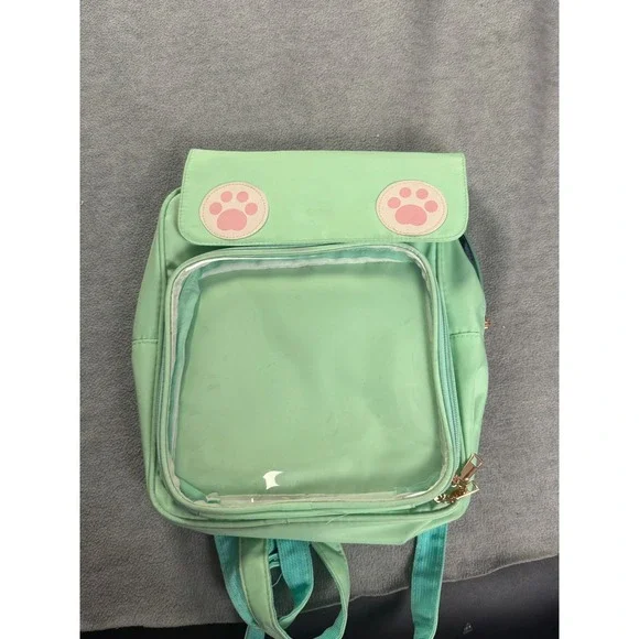 Mint Green Ita Bag Backpack Clear Display Window Kawaii Cat Paw Print Mint
