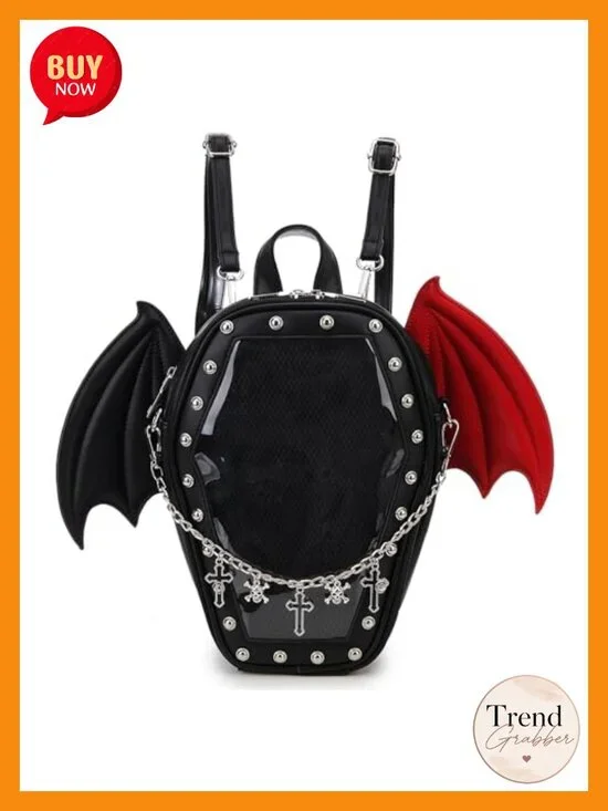Gothic Coffin Shape Vegan Leather Ita Backpack Purse with Removable Inserts