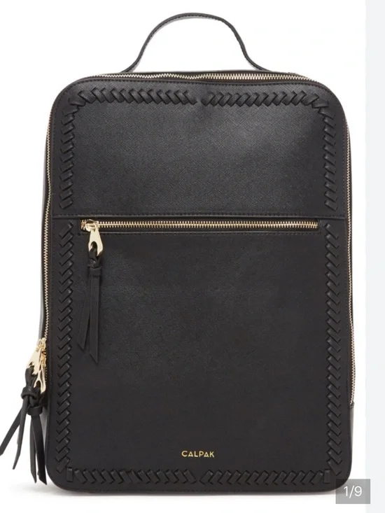 Calpak Black Faux Leather Backpack with Braided Trim