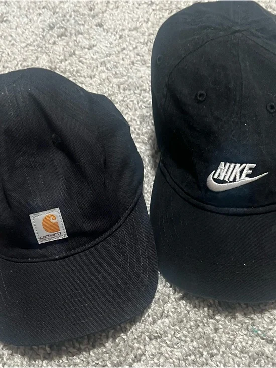Bundle of two Carhartt and Nike Black Toddler Baseball Cap with Woven Logo Patch