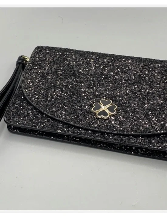 New KATE SPADE NY BLACK GLITTER WRISTLET SLIM Evening Bag RETIRED