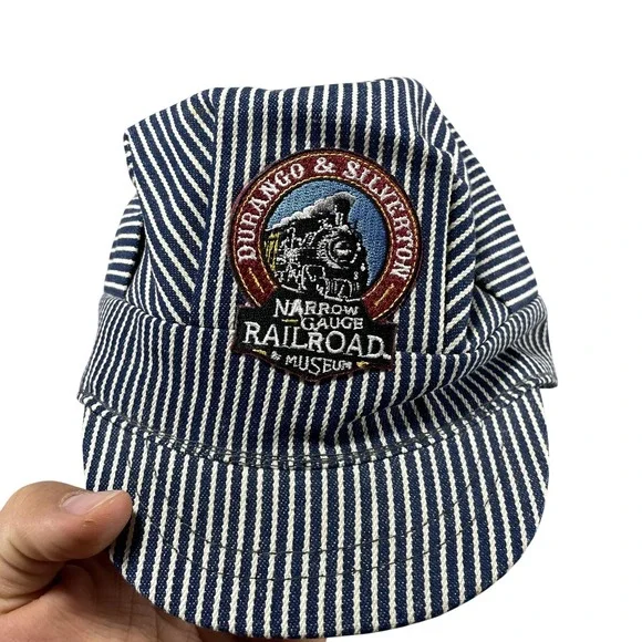 Durango & Silverton Railroad Hat Army Cap Fitted One Size Youth Blue Striped VTG