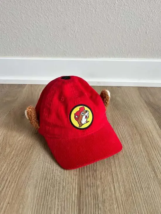 Buc-ee's, Kids Red Corduroy Beaver Ears Snapback Baseball Hat Cap
