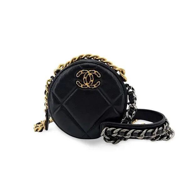 Chanel 19 Round Clutch with Chain Black