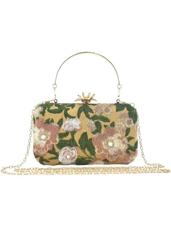 Vintage Floral Embroidered Clutch Purse | Beaded Sage Green Evening Bag for