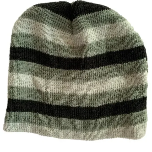 Black Gray & White Striped Toddler Warm Beanie Hat One Size