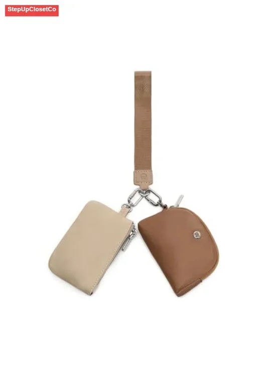 Mini Zip Around Wristlet Wallet Detachable Dual Pouch Nylon Keychain Coin Purse