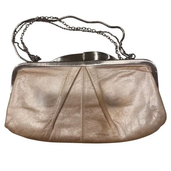 HOBO‎ Hayley Chain Strap Clutch Bag pearlescent Beige pinkish tinge Leather