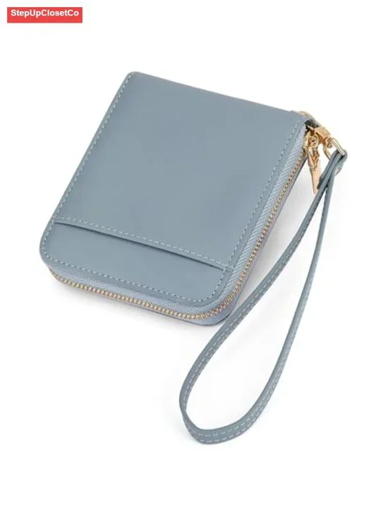 Vegan Leather RFID Blocking Zip Around Wristlet Wallet with Removable Strap