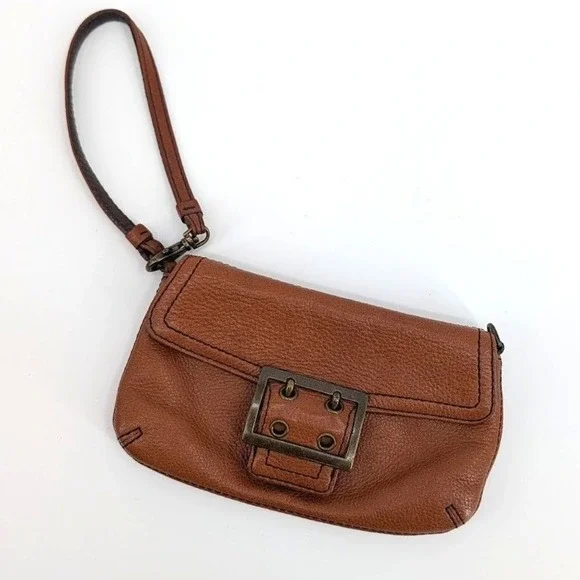 Banana Republic Brown Pebbled Leather Buckle Wristlet‎ Clutch Bag Fall 06